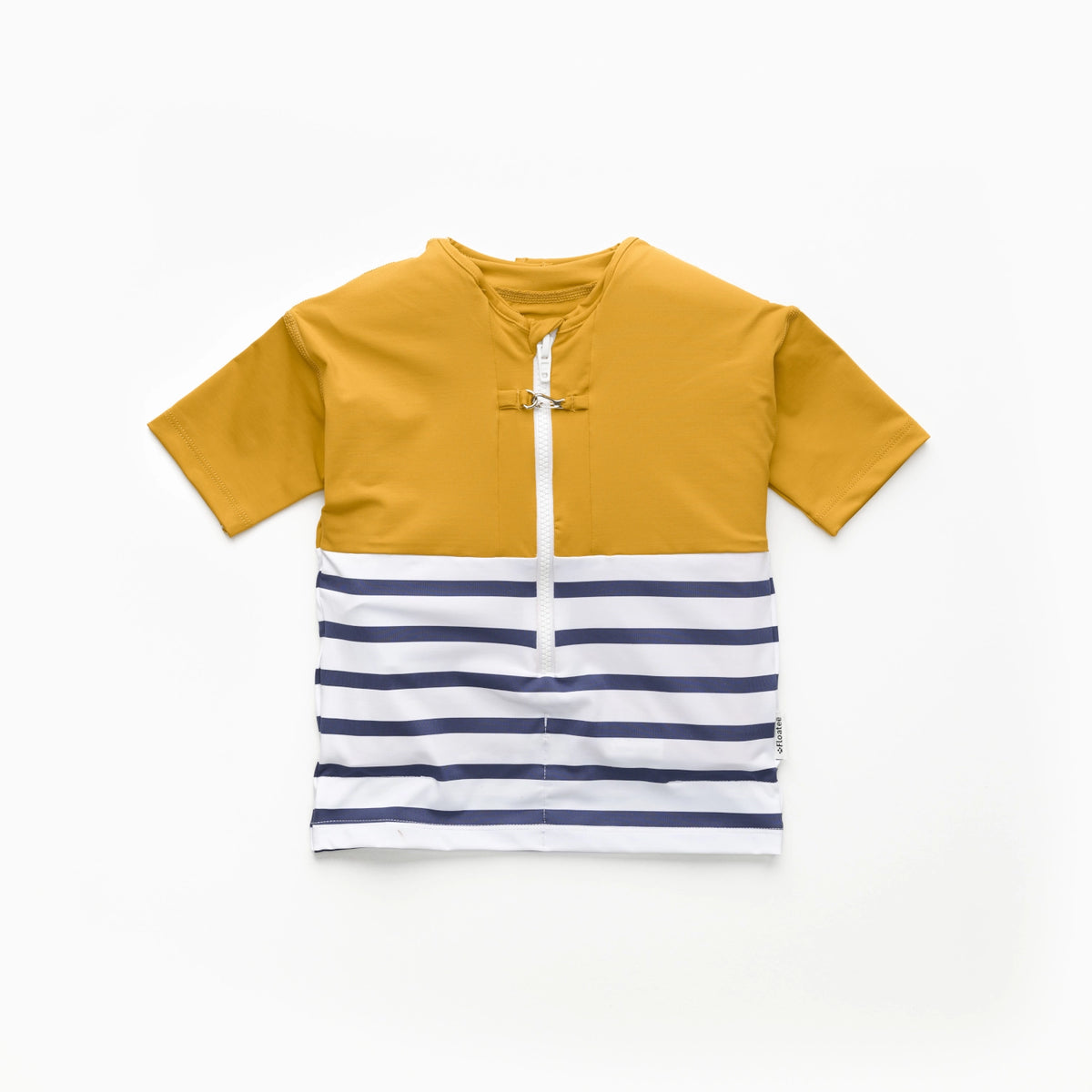 Tee-shirt anti-noyade enfant Floatee, bas marinière et haut jaune, manches courtes