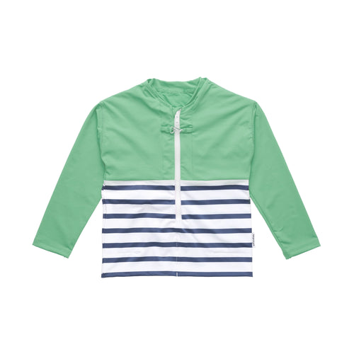 Tee-shirt anti-noyade enfant Floatee, bas marinière et haut vert, manches longues