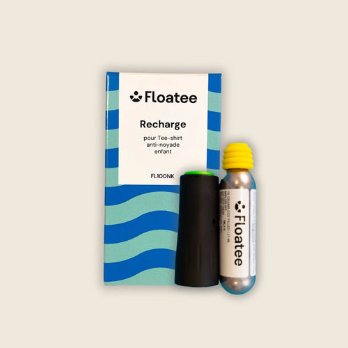 composants et packaging de la recharge Floatee pour tee-shirt anti-noyade enfant