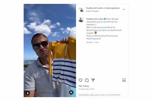 Floatee tee-shirt anti-noyade enfant video avec Freddy de Koh-Lanta