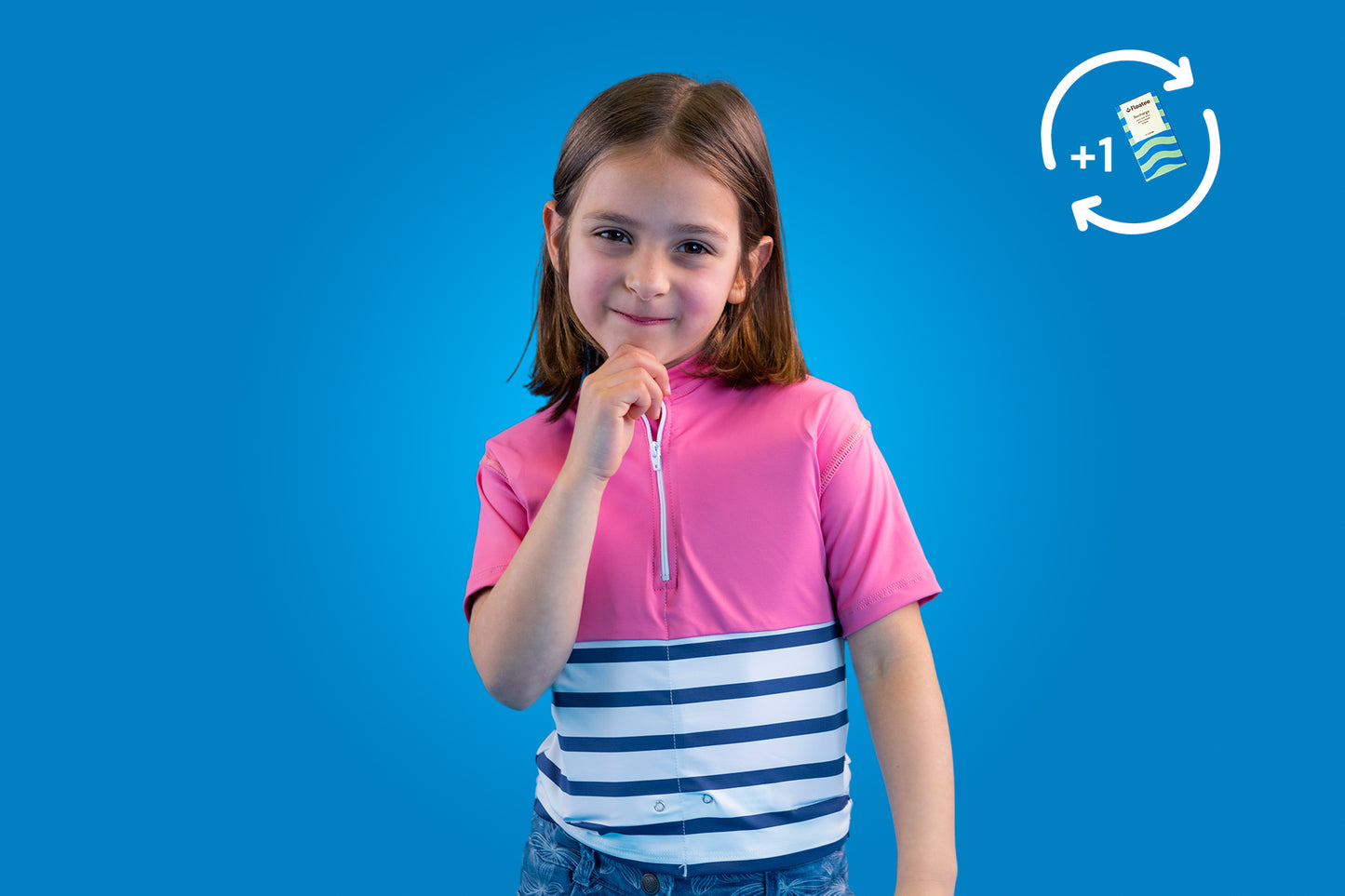 Floatee tee-shirt anti-noyade enfant - rose manches courtes + 1 recharge
