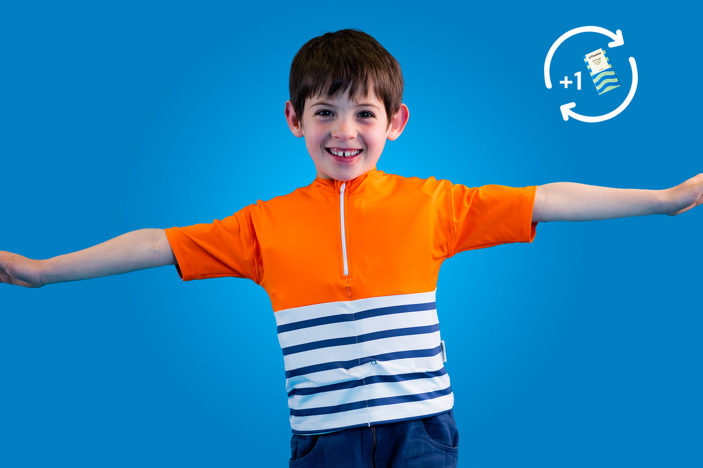 Floatee tee-shirt anti-noyade enfant - orange manches courtes + 1 recharge