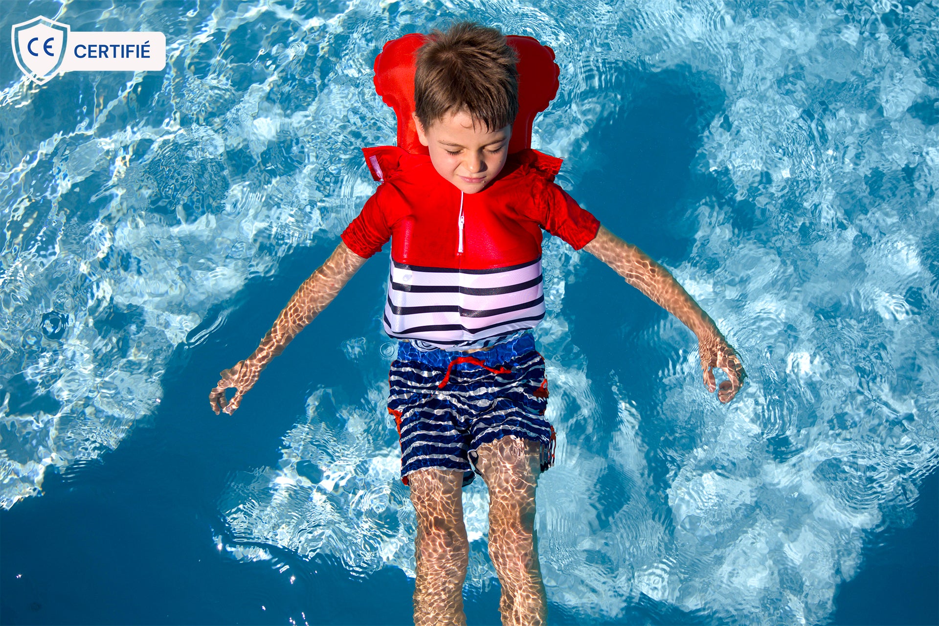 Floatee tee-shirt anti-noyade enfant - rouge manches courtes - gonflé