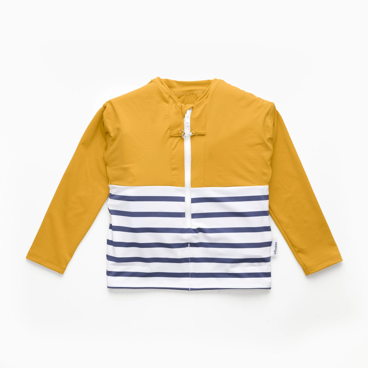 Tee-shirt anti-noyade enfant Floatee, bas marinière et haut jaune, manches longues