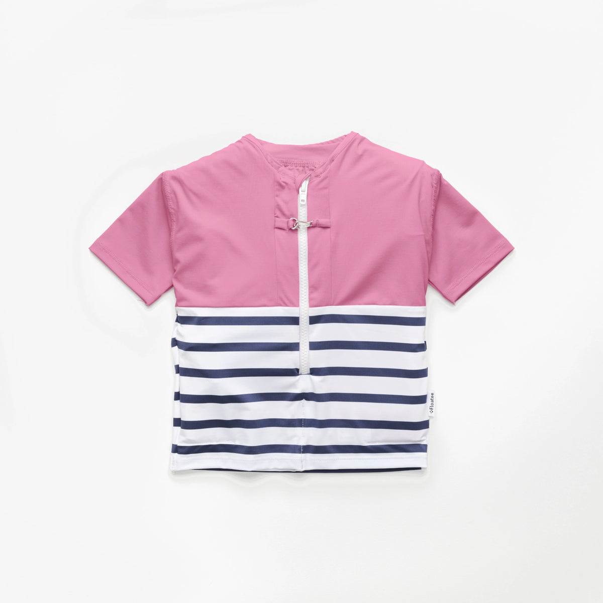 Tee-shirt anti-noyade enfant Floatee, bas marinière et haut rose, manches courtes