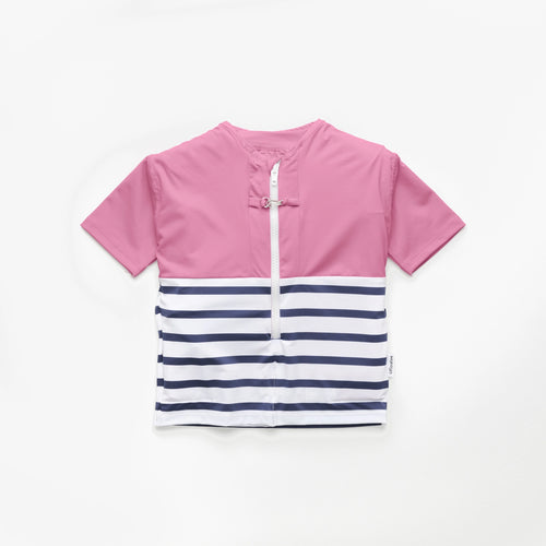 Tee-shirt anti-noyade enfant Floatee, bas marinière et haut rose, manches courtes