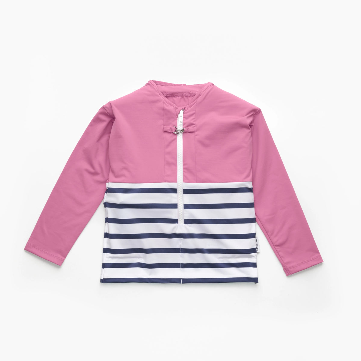 Tee-shirt anti-noyade enfant Floatee, bas marinière et haut rose, manches longues