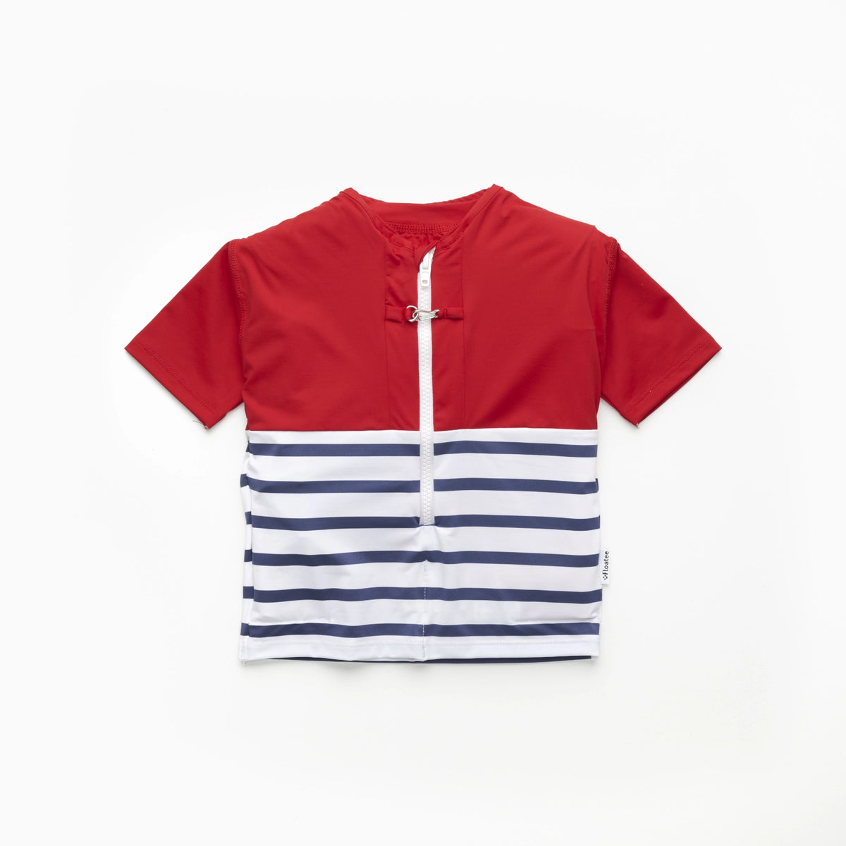 Tee-shirt anti-noyade enfant Floatee, bas marinière et haut rouge, manches courtes