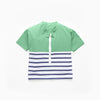 Tee-shirt anti-noyade enfant Floatee, bas marinière et haut vert, manches courtes