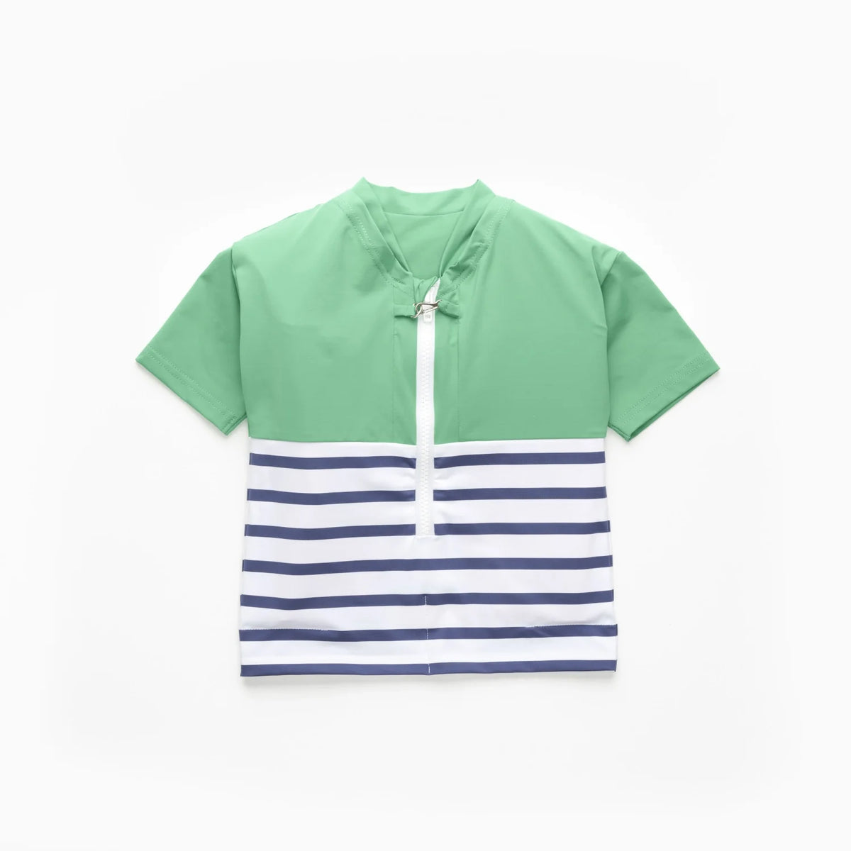 Tee-shirt anti-noyade enfant Floatee, bas marinière et haut vert, manches courtes