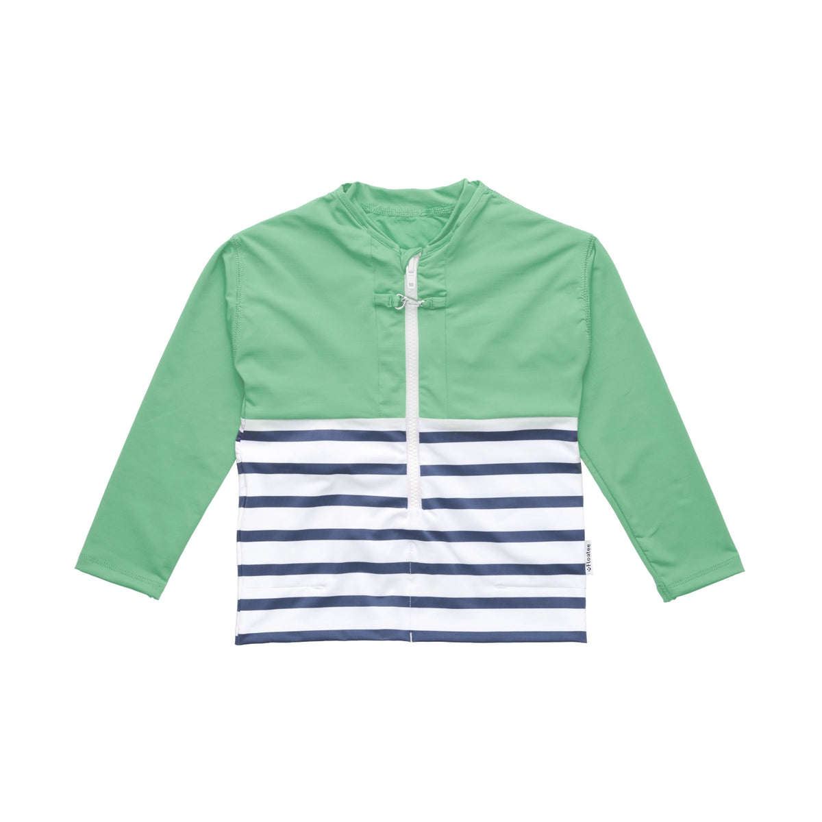 Tee-shirt anti-noyade enfant Floatee, bas marinière et haut vert, manches longues