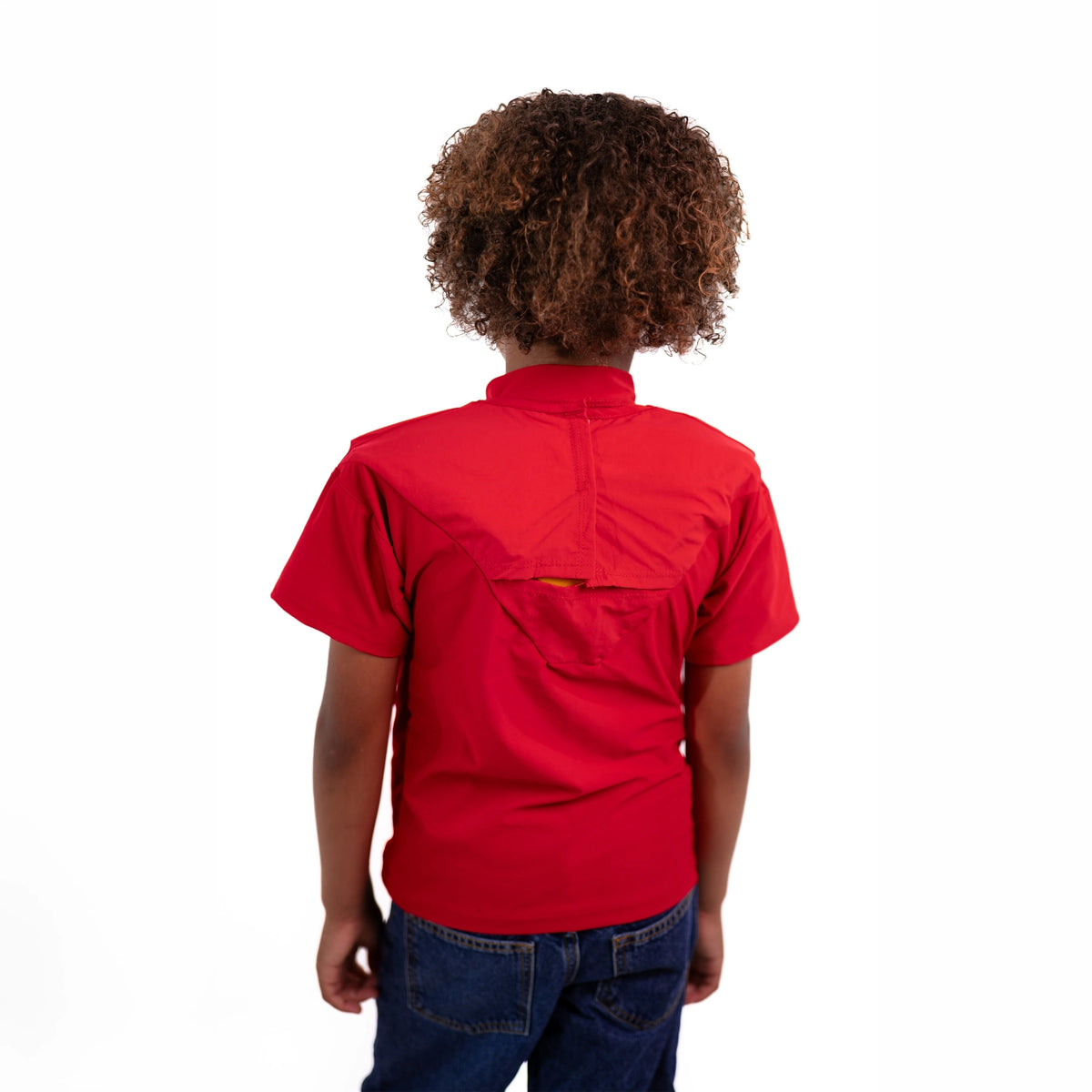 Tee-shirt anti-noyade enfant Floatee, taille 6-12 ans, rouge, manches courtes, vue porté de dos
